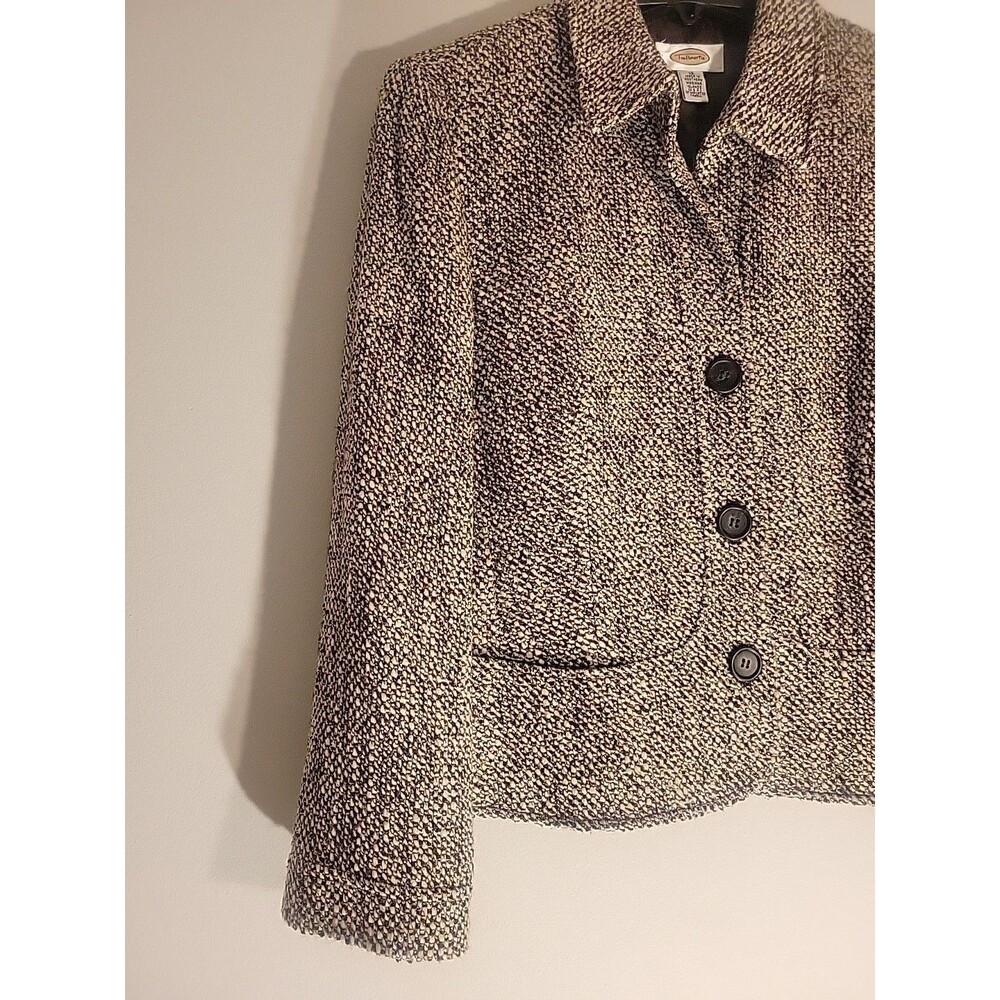 Talbots Blazer Tweed Jacket Women's Size 12 Brown & White Career - Picture 3 of 5
